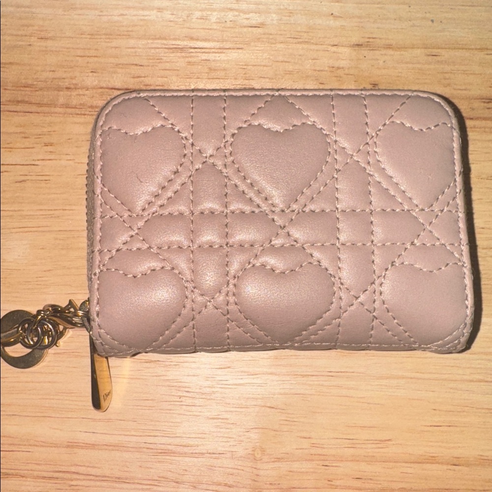 Dior Beige heart cannage Quilted zippy coin card holder compact wallet - Picture 2 of 13